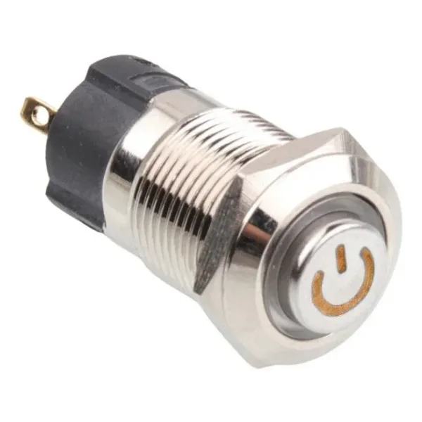 WD12A-G1-C 12mm Çıkık Yaylı Işıklı Power Metal Buton - Sarı