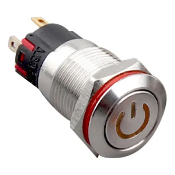 WD12A-P1Z-C 12mm Düz Anahtarlı Işıklı Power Metal Buton - Sarı
