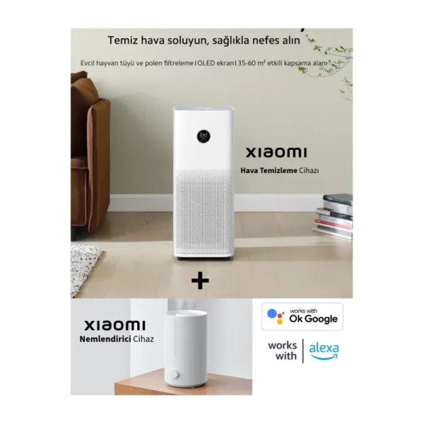 Xiaomi 60 M2 Etkili Antialerjik Pro Akıllı Hava Temizleyici( Türkiye Garantili ) + Hava Nemlendirici - Beyaz