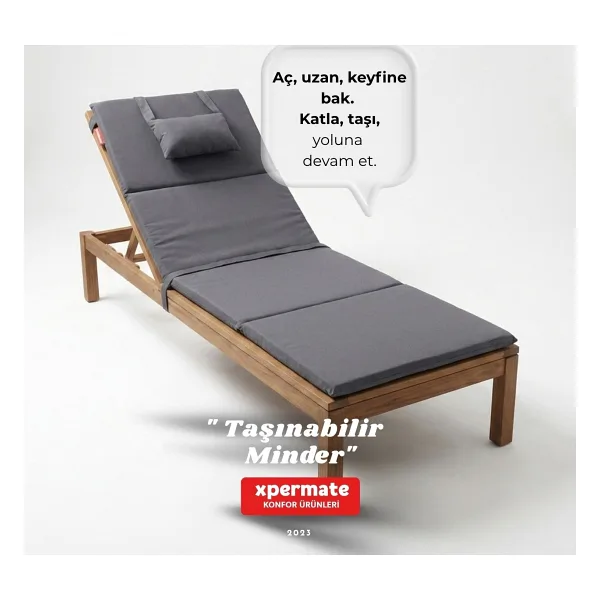 Xpermate Katlanır Kamp Matı Şezlong Minderi Taşınabilir Kamp Yatağı Su Itici Kumaş 180X60X2 - Gri