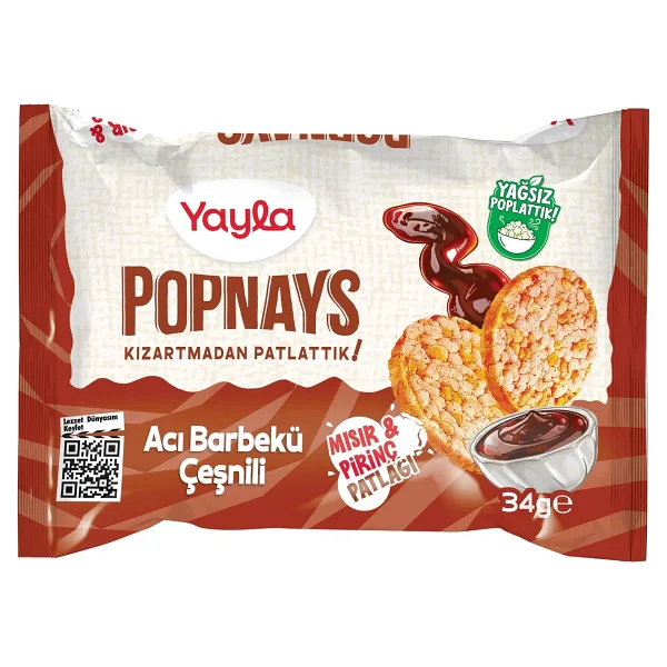 Yayla Popnays Acı Barbekü Mısır ve Pirinç Patlağı 34 gr