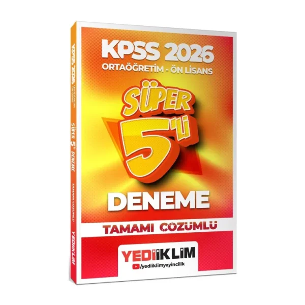 Yediiklim Yayınları 2026 KPSS Ortaöğretim Önlisans Genel Yetenek Genel Kültür Tamamı Çözümlü Süper 5 Deneme