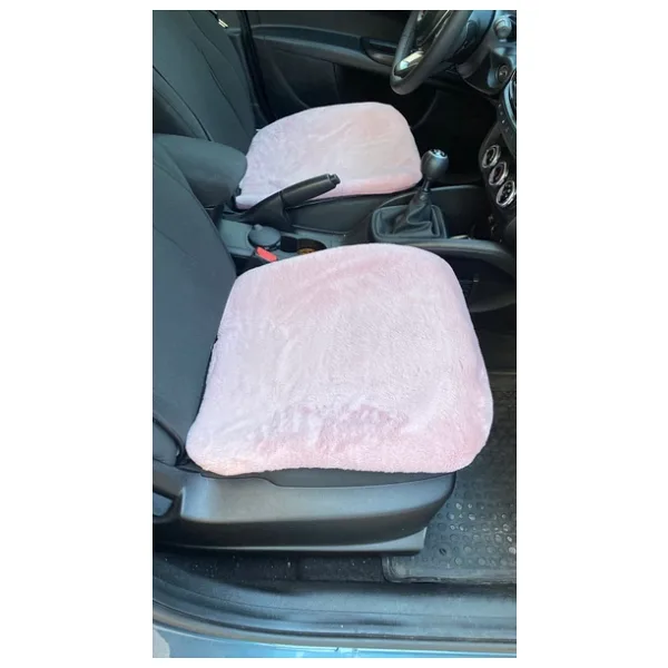 Yumuşak Tüylü Peluş Serme Oto Koltuk Koruyucu Minder Ön 2'li Pudra Pembe