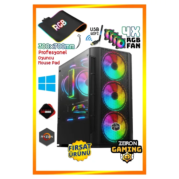 Zeiron Aurora R17 Ryzen 5 3600 16GB DDR4 512GB Nvme M.2 SSD RX580 8GB Oyuncu Masaüstü Bilgisayar