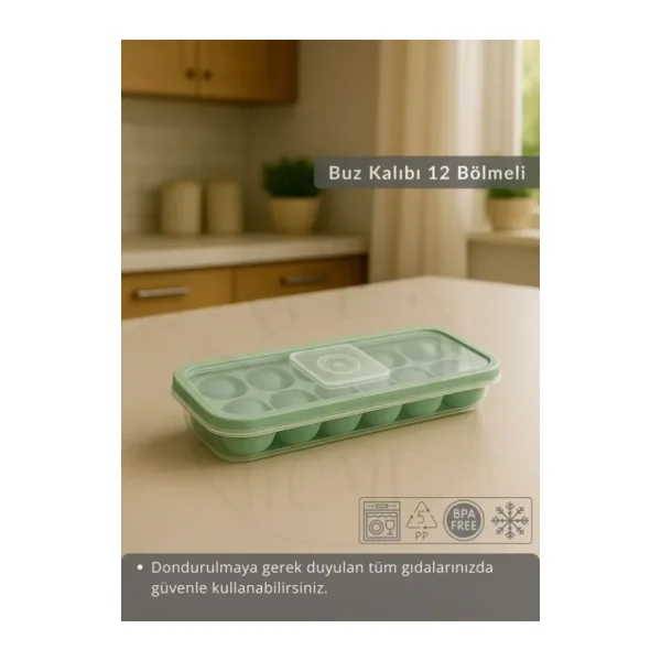 12 Bölmeli Buz Kalıbı Esnek Silikon Buz Küpü BPA FREE Yuvarlak Bas Parmak Buzluk Çapı 3,5 cm Yeşil