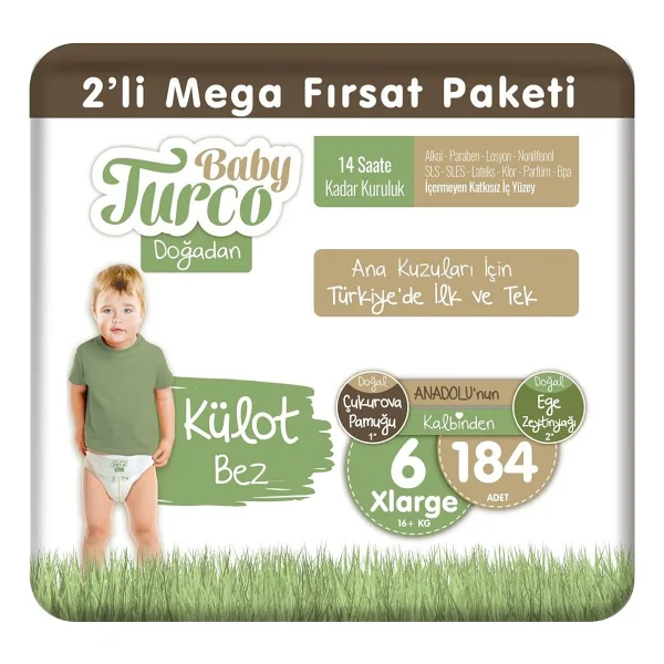 Baby Turco Doğadan 6 Numara XLarge 184'lü Külot Bez