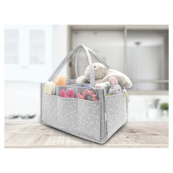 Babyjem Gri Çiçekli Keçe Anne Bebek Bakım Çantası Organizer 22x34 cm Fonksiyonel Kullanım