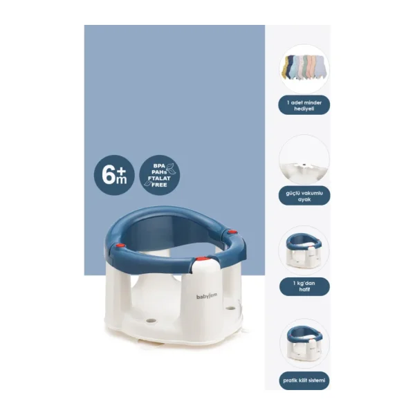 Babyjem Indigo Mavi Önden Açılır Banyo ve Mama Oturağı - 2'li Set Hediye Minderli Hafif ve Pratik