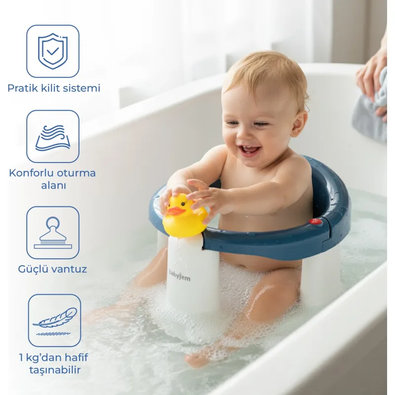 Babyjem Önden Açılır Banyo & Mama Oturağı Indigo Mavi
