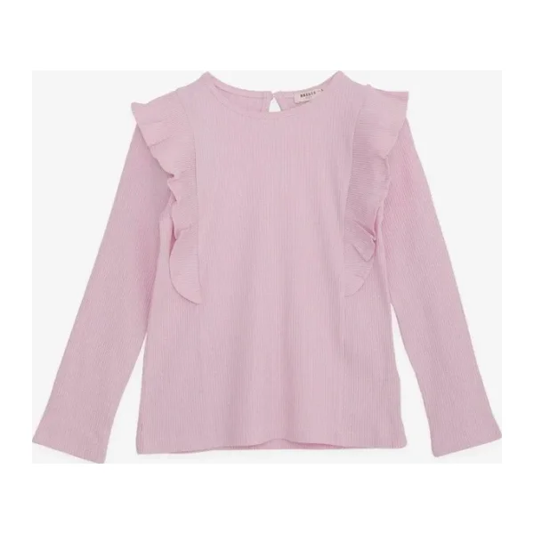 Breeze Kız Çocuk Uzun Kollu Bluz Fırfırlı 4-8 Yaş, Pembe