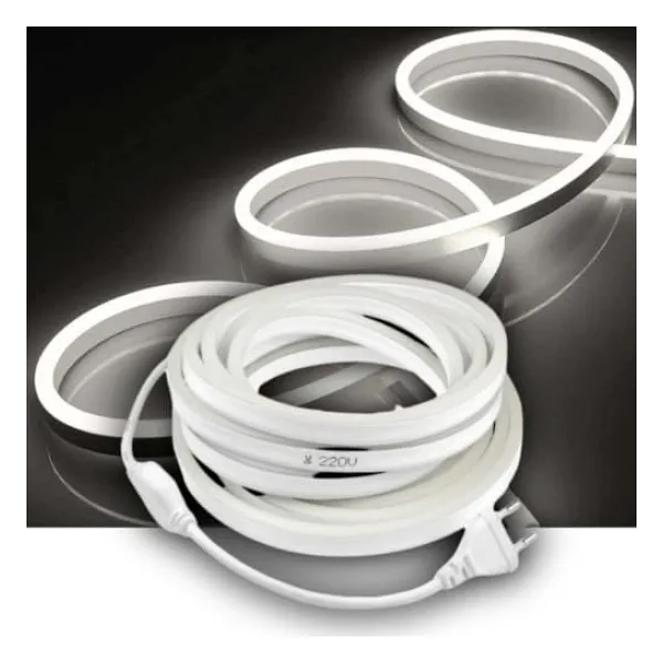 Burul Neon Led Işık Esnek Şerit Led Aydınlatma 220v Fişli, Dekoratif Işıklandırma, İç Mekan ve Dış Mekan, Metre ve Renk Seçenekli, 8x16 mm, Metrede 120 Adet Ledli (Beyaz, 5 Metre)