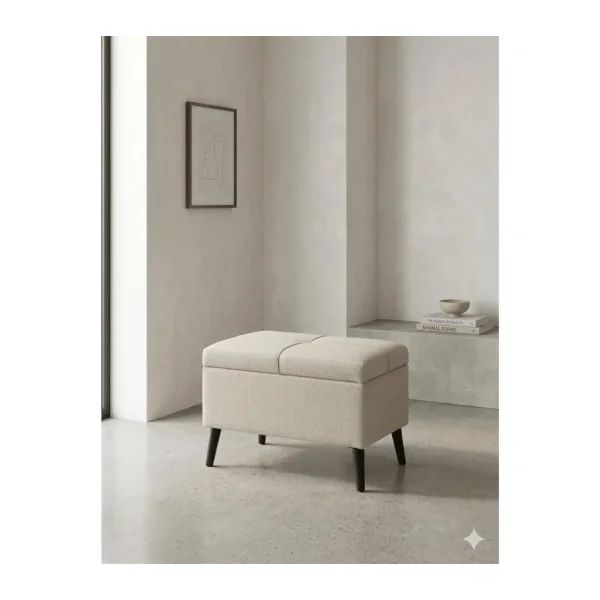 CoArt Home Sandıklı Keten Puf 60x45x40 Sandıklı Saklama Kutusu, Makyaj Koltuğu, Sandıklı Puf