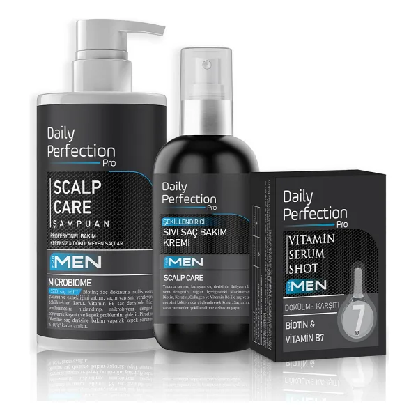DAILY PERFECTION PRO Scalp Care Saç Bakım Seti Erkeklere Özel (Şampuan-Şekillendirici Sıvı Saç Bakım Kremi-Vitamin Shot)