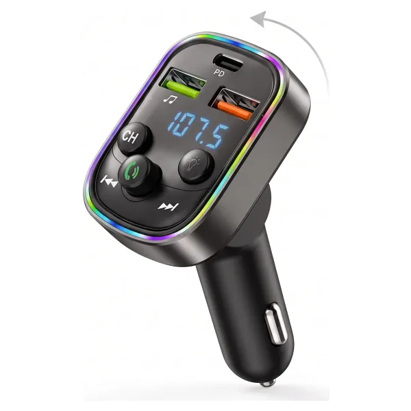 Deppo Trend Bluetooth FM Transmitter Araç Kiti MP3/Flash Bellek/USB/Type-C Hızlı Şarj Açısı Ayarlanabilir