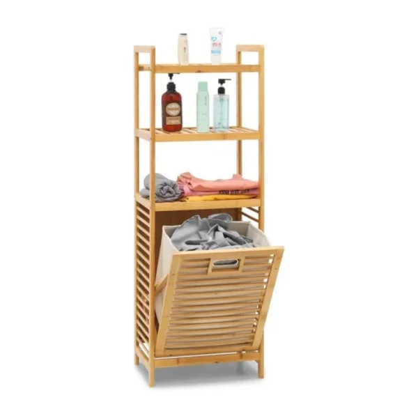 Digithome Bambu Kirli Sepetli 3 Raflı Çok Amaçlı Banyo Düzenleyici Çamaşır Sepeti Organizer DB-0002