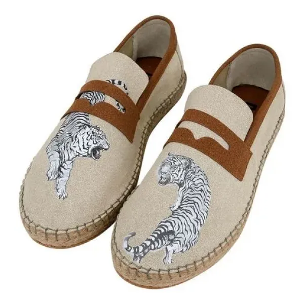Dogo Erkek Vegan Krem Espadril - Uptown Tigers Tasarım - Multi - 44