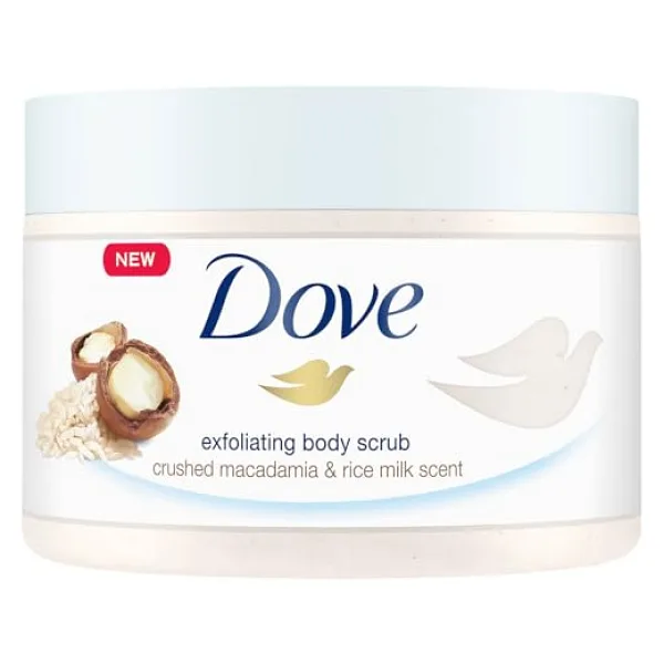 Dove Vücut Peelingi Macadamia Fındığı ve Pirinç Sütü 225 ml Beyaz