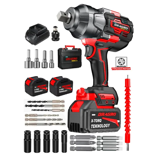 Dragro Alman Pro 1400 Nm Kademeli Yüksek Torklu Somun Bijon Sökme Matkap Akülü Vidalama Kömürsüz Motor