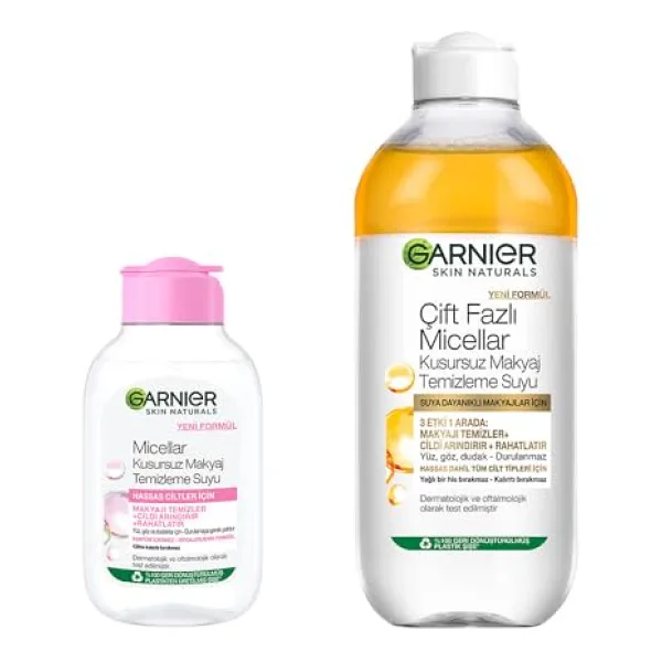 Garnier Skin Naturals Micellar Kusursuz Cilt Bakım Seti (100 ml) Çift Fazlı Micellar Kusursuz Makyaj Temizleme Suyu (400 ml) Cilt Bakım Seti