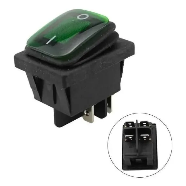 KCD4 Su Geçirmez Yeşil Işıklı ON-OFF Anahtar 4 Pin