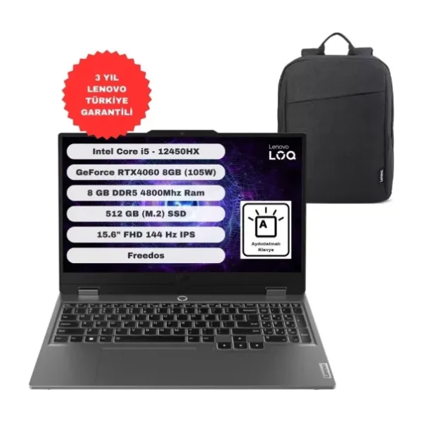 Lenovo LOQ 15IAX9 83GS00PGTR i5-12450HX 8 GB 512 GB SSD RTX4060 15.6" Full HD Gaming Laptop