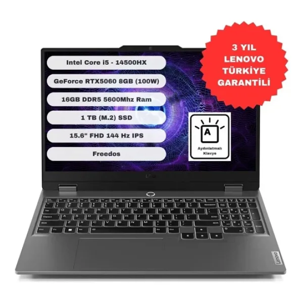 Lenovo Loq 15IRX10 83JE012NTR Intel Core I5 14500HX 16GB 1tb SSD Rtx 5060 Freedos 15.6" Fhd - 1 TB - 16 GB