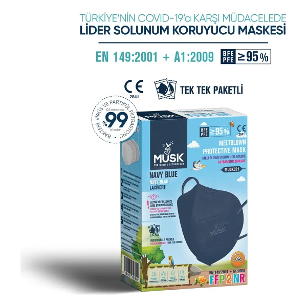 Musk FFP2 Çocuk Maske XS 10'lu Lacivert