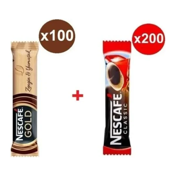 Nescafe Gold 2 gr 100'lü + Classic 2 gr 200'lü Hazır Kahve