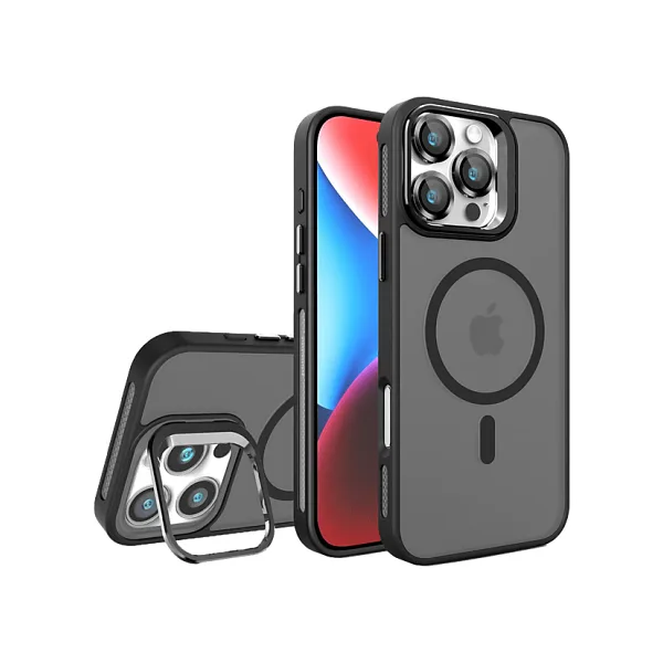 Piili iPhone 16 Metal Bracket Magsafe Mat Telefon Kılıfı Siyah