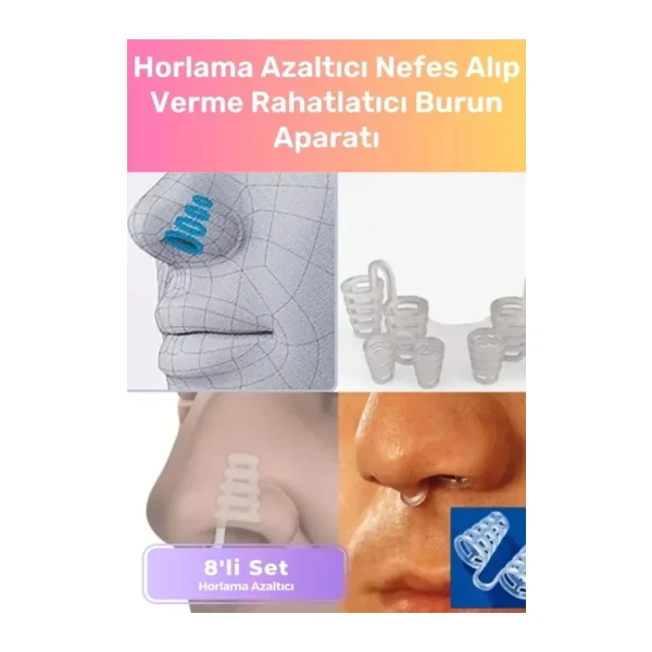 Premium Horlama Azaltıcı Nefes Alıp Verme Rahatlatıcı Uyku Önleyici Burun Delik Aparatı 8'li Set