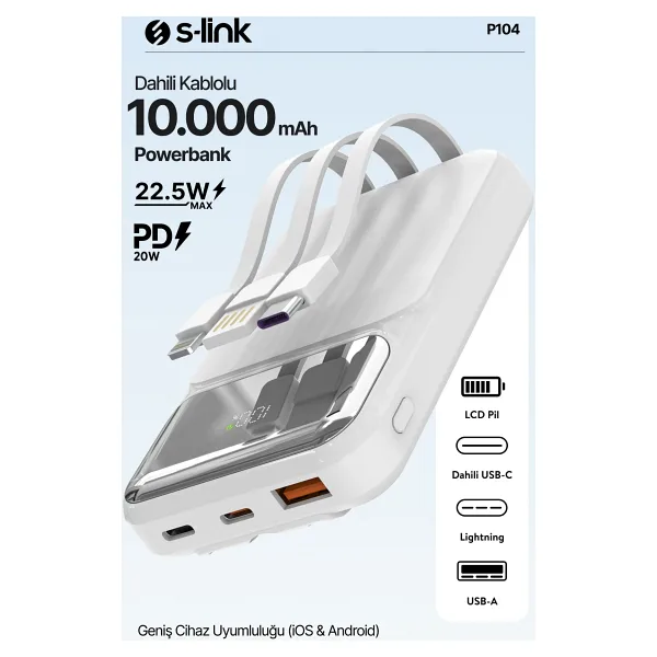 S-link P104 10000 mAh Hızlı Şarj Powerbank