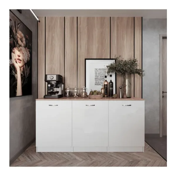 Tdesigno Twist Mutfak 3 Kapaklı Alt Modül -180 Cm - Çok Amaçlı Dolap -beyaz-tezgah Dahil