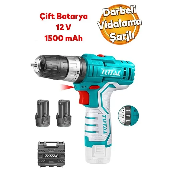 Total Cift Akulu Darbeli Vidalama Matkap 12 V Lı-On 1500 Mah