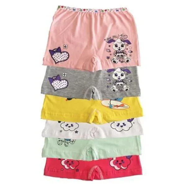 Tutku-Kız Çocuk Renkli Likralı Pamuk Boxer 6 Lı Paket (KARIŞIK RENK / 5-6 Yaş)