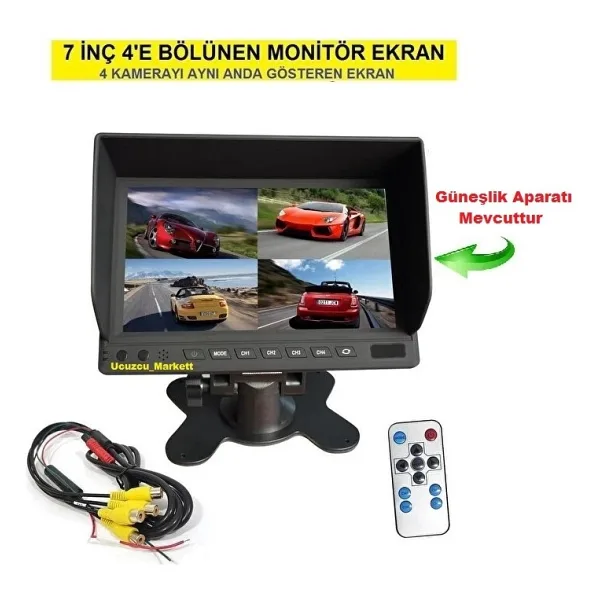 Ucuzcu Market 4'e Bölünen 7 Inç Monitör Ekran (4 Kamerayı Aynı Anda Gösteren Ekran)