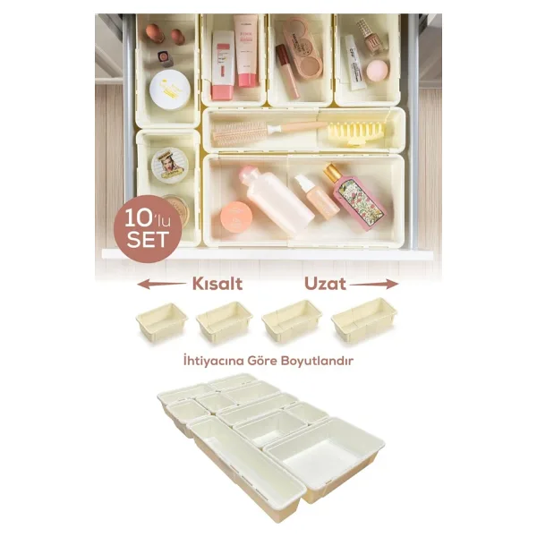 Vienev 10'lu Set Ayarlanabilir Çekmece Içi Düzenleyici Kutu - Uzayıp Kısalabilen Organizer Seti (5A2B2C1D)
