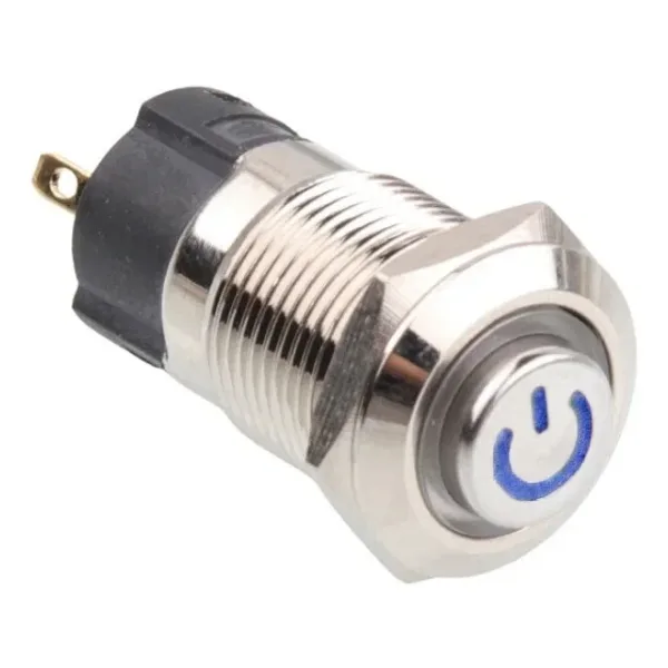 WD12A-G1-C 12mm Çıkık Yaylı Işıklı Power Metal Buton - Mavi