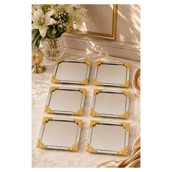 YzHome 6 Lı Metal Kare Gül Model Sunum Servis Tepsisi Tepsi 22cm