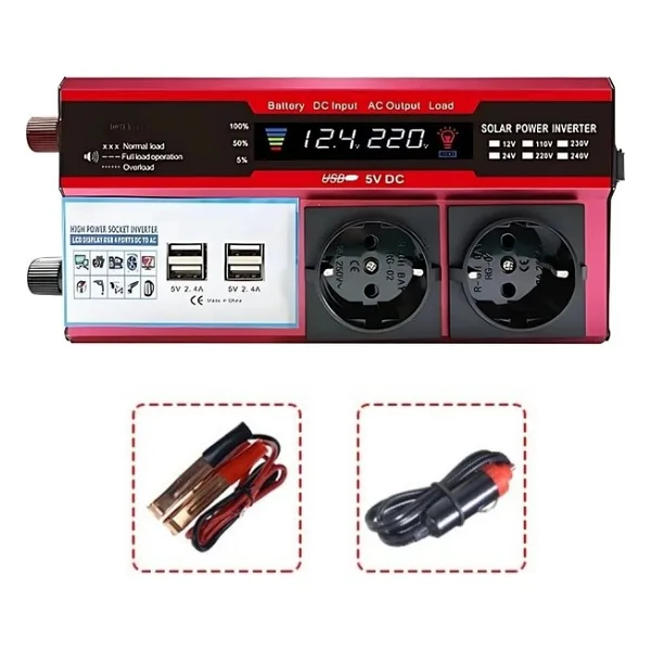 12V 2000W Modifiye Sinus Inverter Araç ve Güneş Enerjisi Uyumlu, Çift Usb, Çift Priz ve Çakmaklık ( Lisinya )