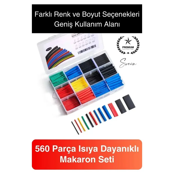 560 Parça Makaron Seti Kutulu Kablo Birleştirme Koruyucu Yalıtım Sıcaklıkla Daralan Tamirat Kaplama