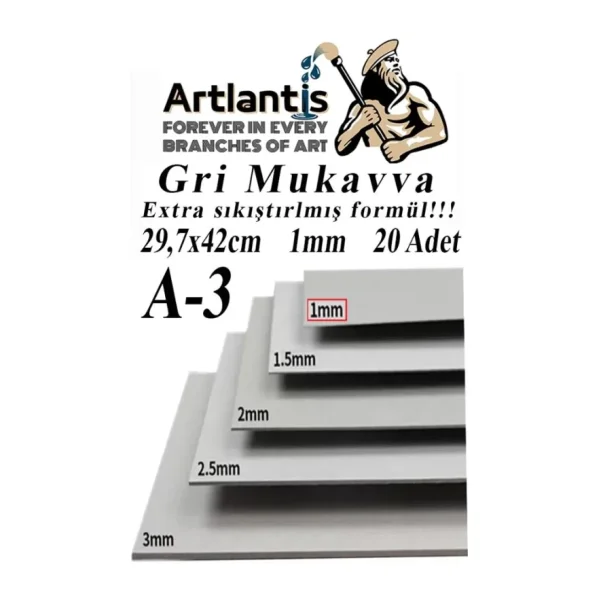 A3 Mukavva Gri 1.0Mm 20 Adet 1 Paket 29.7X42 Cm A-3 Mukavva 1,0 Mm Kalinliginda A-3 Mukavva