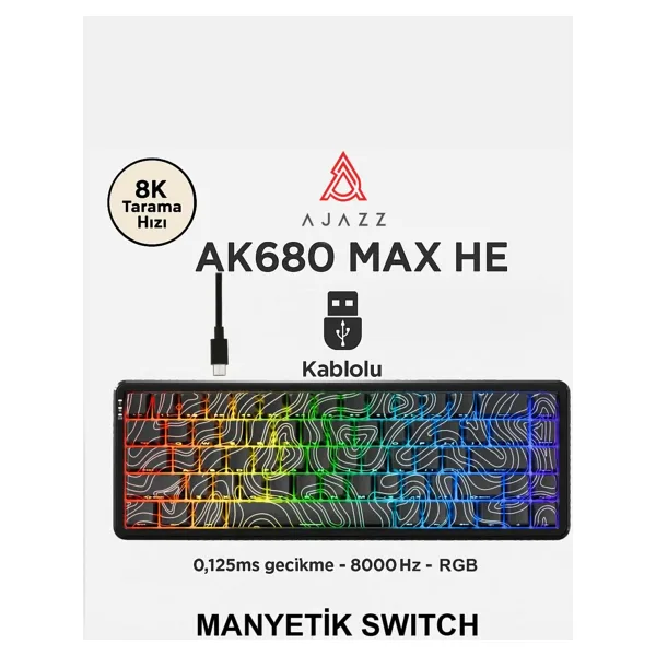 Ajazz Ak680 Max Rapid Trigger Manyetik Switch Kablolu Klavye 8.000Hz Rgb 0.125 Ms Ultra Düşük Gecikme