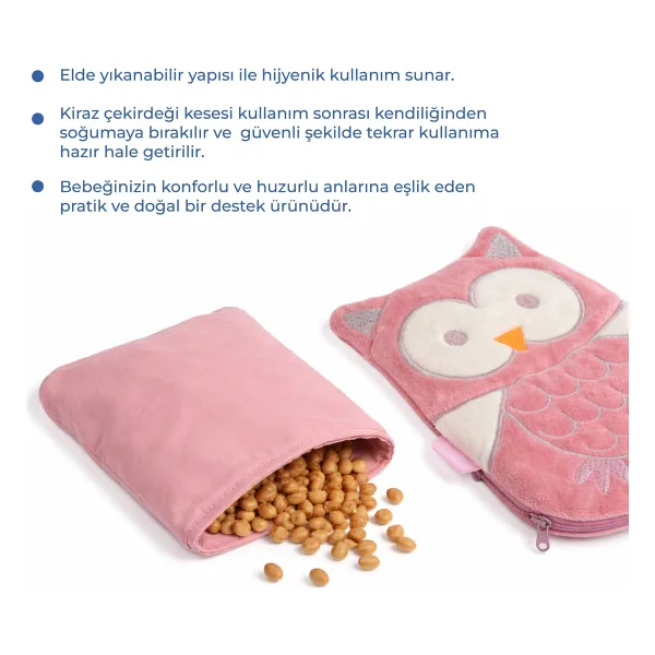 Babyjem Kiraz Çekirdekli Baykuş Kadife Rahatlatıcı Gaz Kemeri & Gaz Yastığı - Gül Kurusu