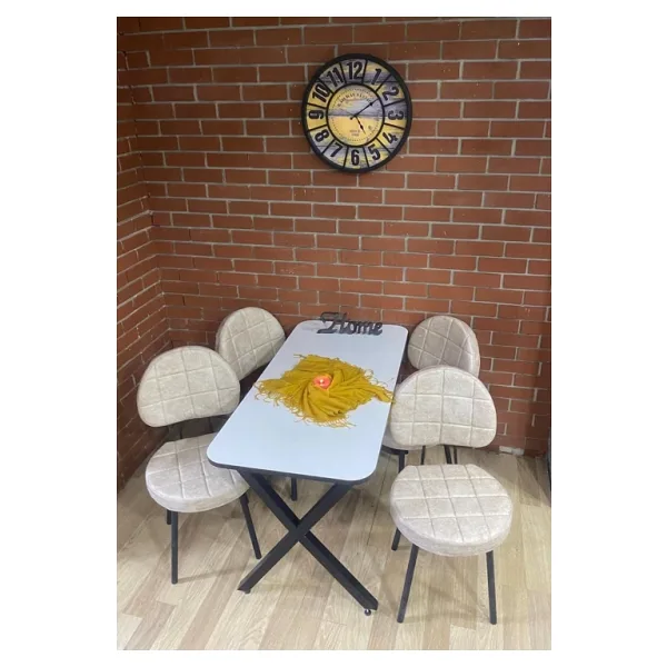 BAMBEDS MOBİLYA Masa Takımı, Yemek Masası, Mutfak Masası, 70x110Beyaz kahvedesen 4 Sandalye