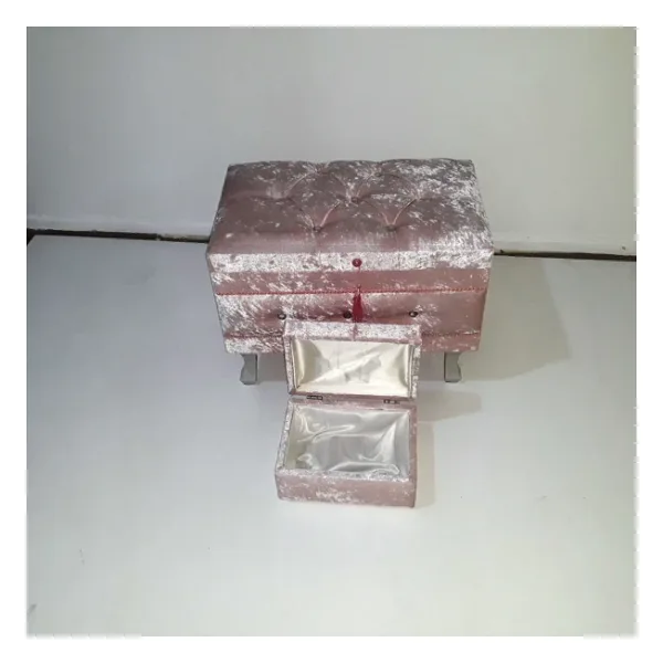 Çeyiz 17637 Kapitone Küçük Model 2Li Pembe Kadifemsi Kumaş İçi Tela El Yapım