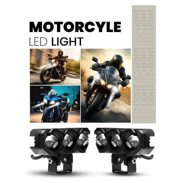 Dekohop Motosiklet 3 LED Lazer Sis Farı 2 Adet Metal Kasa Baykuş Model Delici Beyaz Sarı Çift Renk 12-80 V