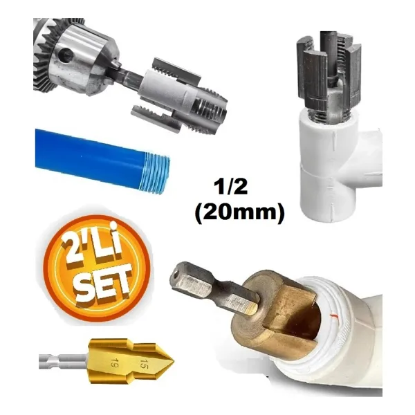Depolife PVC PPRC Boru İç ve Dış Diş Açma Aparatı 1/2" (20mm) Yiv Paso Açma Anahtarı Rayba Pafta Krem