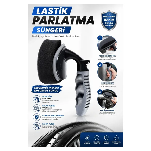 Fine Clean Profesyonel Araç Lastik Parlatma Süngeri Ergonomik Saplı Yıkanabilir