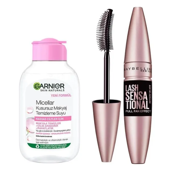 Garnier Skin Naturals Micellar Kusursuz Makyaj Temizleme Suyu (100 ml) Maybelline New York Lash Sensational Yelpaze Etkili Intense Black Maskara