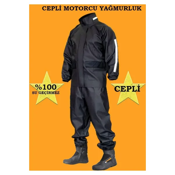 go out Motorcu Yağmurluk Takım (CEPLİ) Su Geçirmez Ekstra Esnek, Sağlam ve Hafif Pvc Kumaş, Kurye Yağmurluk